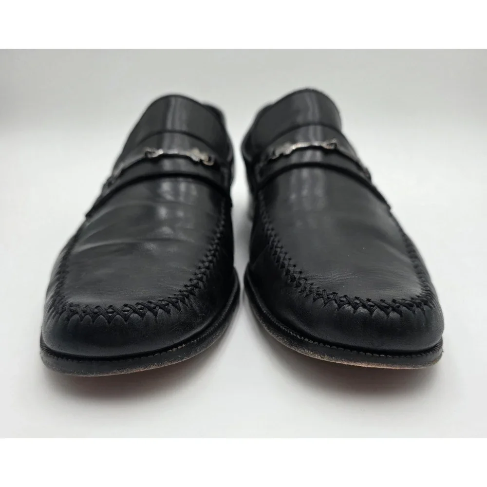 Bruno Magli Pittore Mens 13 M Black Leather Bit Loafers Made in Italy Whipstitch